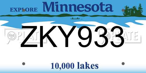 ZKY933 Minnesota License Plate