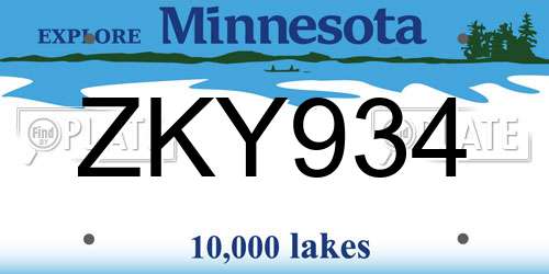 ZKY934 Minnesota License Plate
