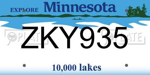 ZKY935 Minnesota License Plate