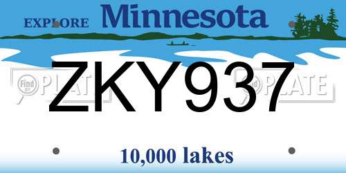 ZKY937 Minnesota License Plate