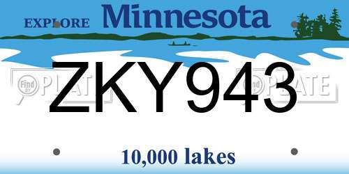 ZKY943 Minnesota License Plate