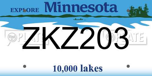 ZKZ203 Minnesota License Plate