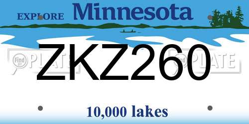 ZKZ260 Minnesota License Plate