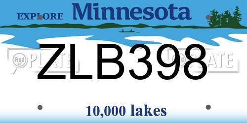 ZLB398 Minnesota License Plate