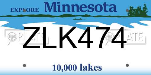 ZLK474 Minnesota License Plate