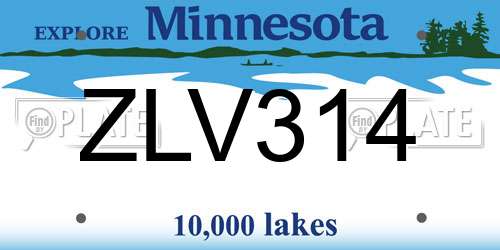 ZLV314 Minnesota License Plate
