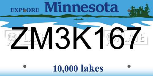 ZM3K167 Minnesota License Plate