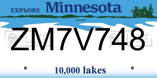 ZM7V748 Minnesota License Plate