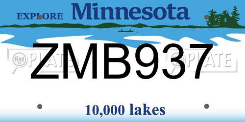 ZMB937 Minnesota License Plate