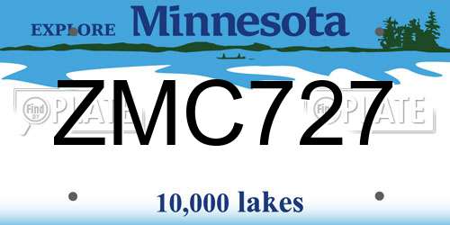 ZMC727 Minnesota License Plate