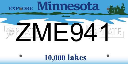 ZME941 Minnesota License Plate