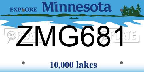 ZMG681 Minnesota License Plate