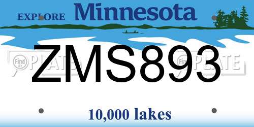 ZMS893 Minnesota License Plate