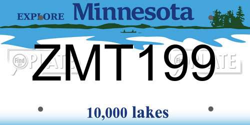 ZMT199 Minnesota License Plate