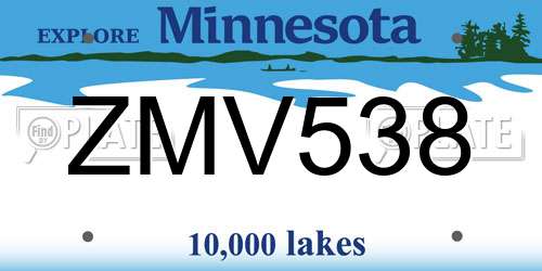 ZMV538 Minnesota License Plate