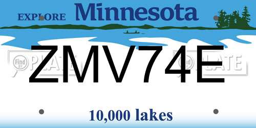 ZMV74E Minnesota License Plate