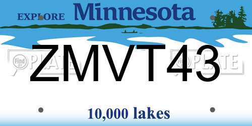 ZMVT43 Minnesota License Plate