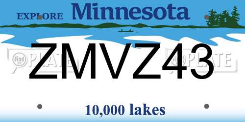ZMVZ43 Minnesota License Plate