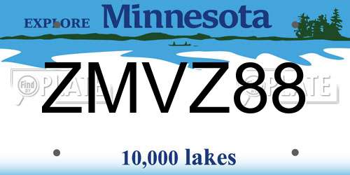 ZMVZ88 Minnesota License Plate