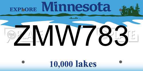 ZMW783 Minnesota License Plate