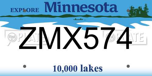 ZMX574 Minnesota License Plate