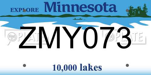 ZMY073 Minnesota License Plate
