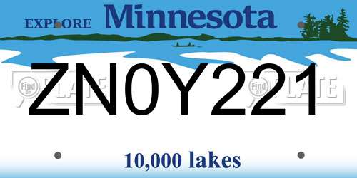 ZN0Y221 Minnesota License Plate