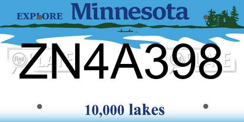 ZN4A398 Minnesota License Plate
