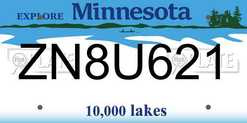 ZN8U621 Minnesota License Plate