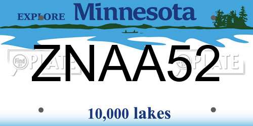 ZNAA52 Minnesota License Plate
