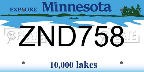 ZND758 Minnesota License Plate