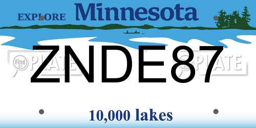 ZNDE87 Minnesota License Plate