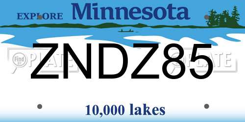 ZNDZ85 Minnesota License Plate
