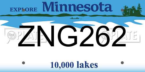 ZNG262 Minnesota License Plate