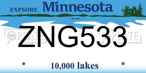 ZNG533 Minnesota License Plate