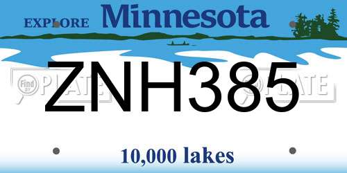 ZNH385 Minnesota License Plate