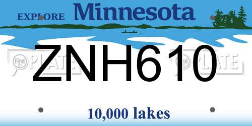 ZNH610 Minnesota License Plate