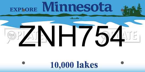 ZNH754 Minnesota License Plate