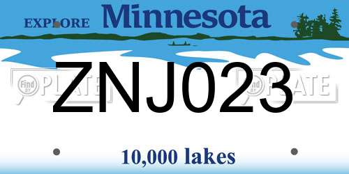 ZNJ023 Minnesota License Plate