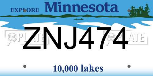 ZNJ474 Minnesota License Plate