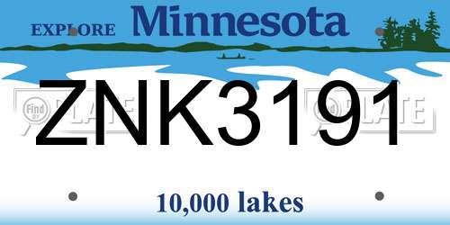ZNK3191 Minnesota License Plate
