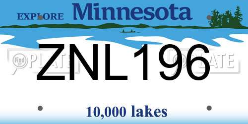 ZNL196 Minnesota License Plate