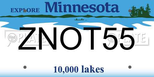 ZNOT55 Minnesota License Plate
