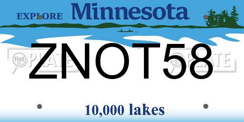 ZNOT58 Minnesota License Plate
