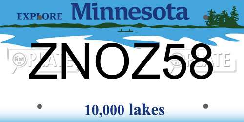 ZNOZ58 Minnesota License Plate