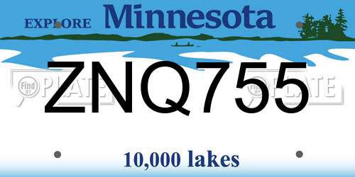 ZNQ755 Minnesota License Plate