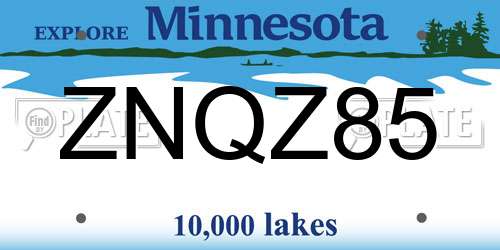 ZNQZ85 Minnesota License Plate