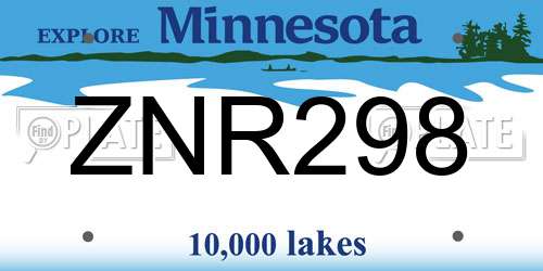 ZNR298 Minnesota License Plate