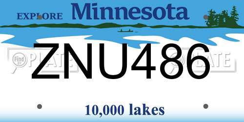ZNU486 Minnesota License Plate