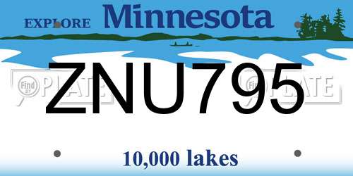 ZNU795 Minnesota License Plate